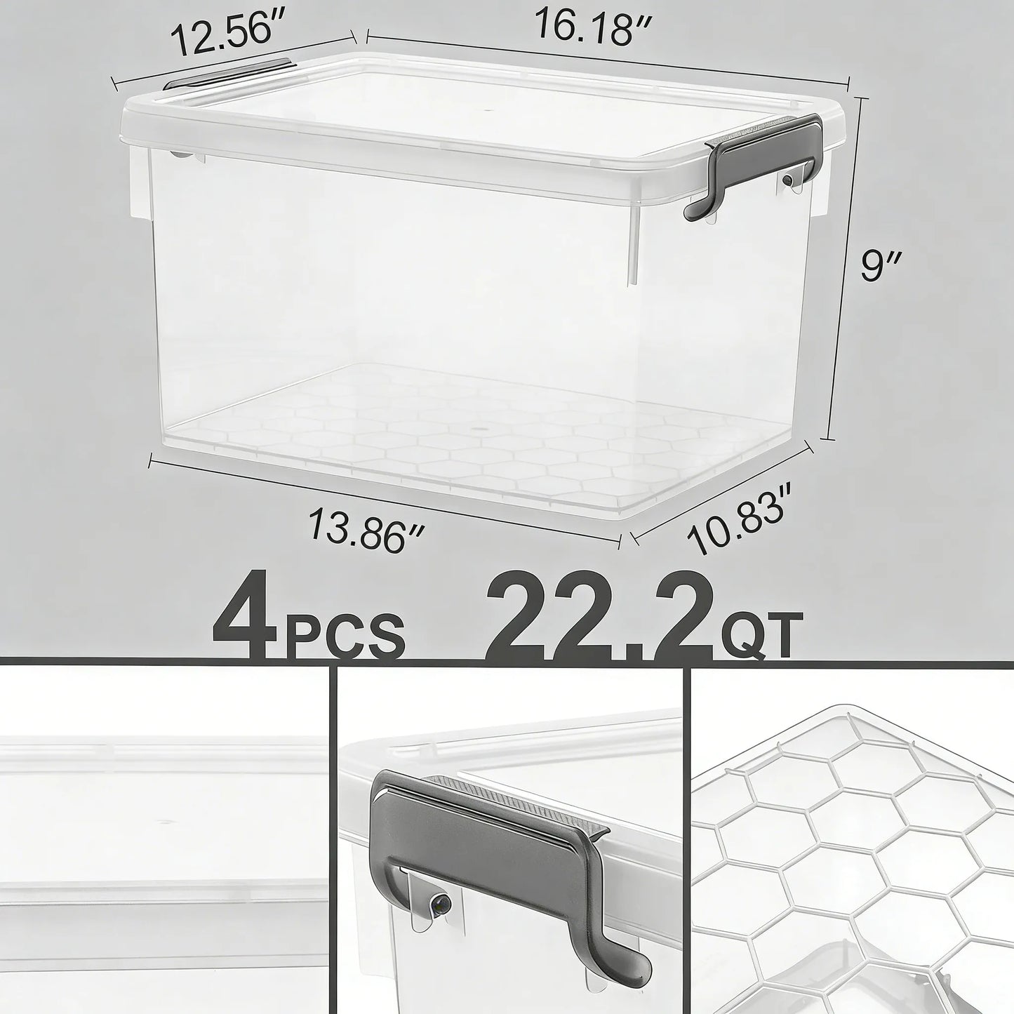 4-Pack 22.2 Qt Storage Bins with Lids, Clear & Stackable
