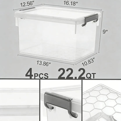 4-Pack 22.2 Qt Storage Bins with Lids, Clear & Stackable