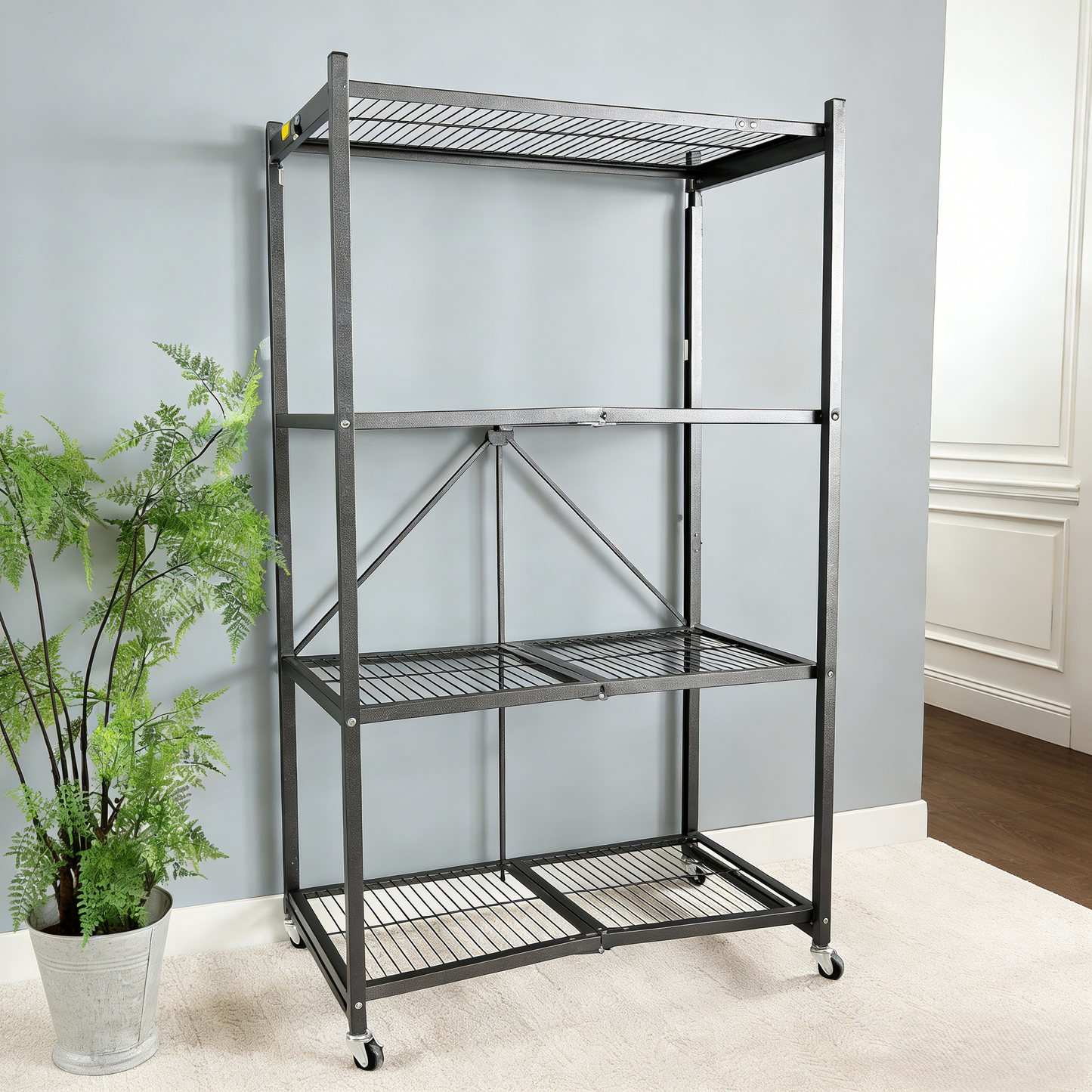 NO ASSEMBLY NEEDED! Easy Fold & Store 360° Storage Rack