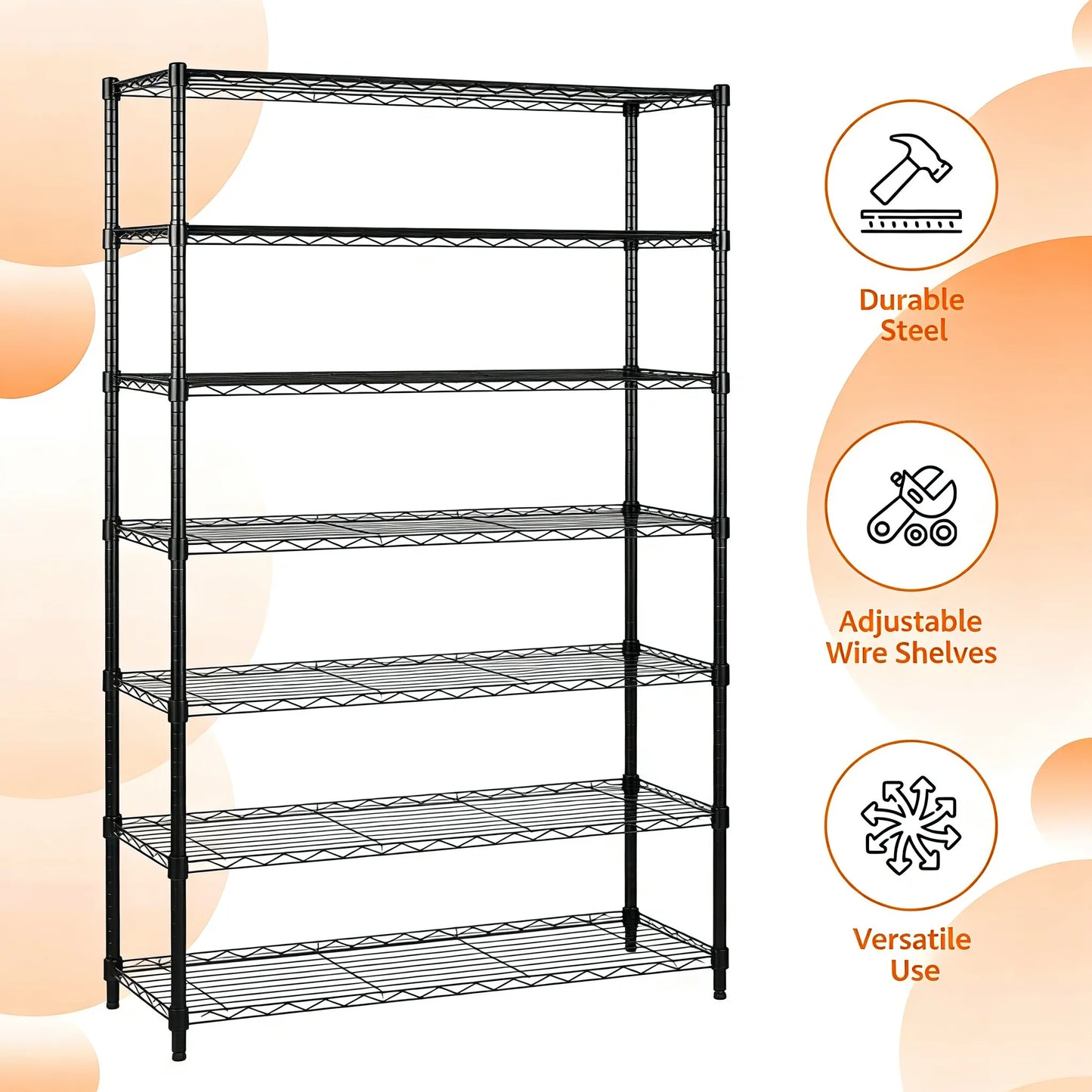 5-Tier Steel Rack, Adjustable & Heavy Duty