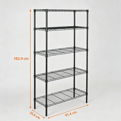 5-Tier Steel Rack, Adjustable & Heavy Duty