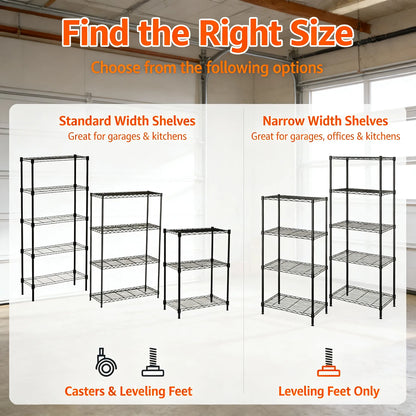 5-Tier Steel Rack, Adjustable & Heavy Duty