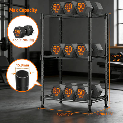 3-Tier Steel Utility Rack, High Capacity & Compact, Multi-Scene Organizer for Home, Kitchen & Office.