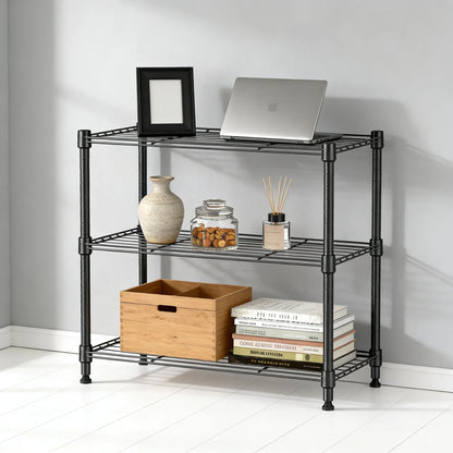 3-Tier Steel Utility Rack, High Capacity & Compact, Multi-Scene Organizer for Home, Kitchen & Office.