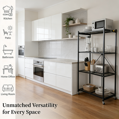 NO ASSEMBLY NEEDED! Easy Fold & Store 360° Storage Rack