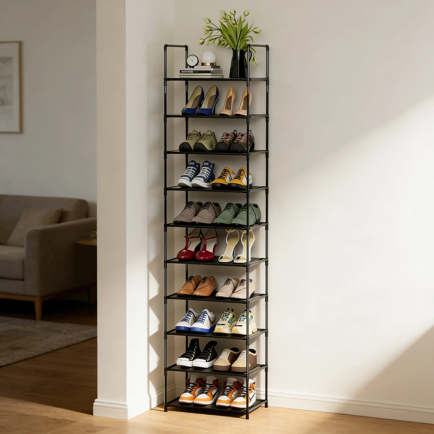 10-Tier Sturdy Shoe Rack, Holds 20-25 Pairs