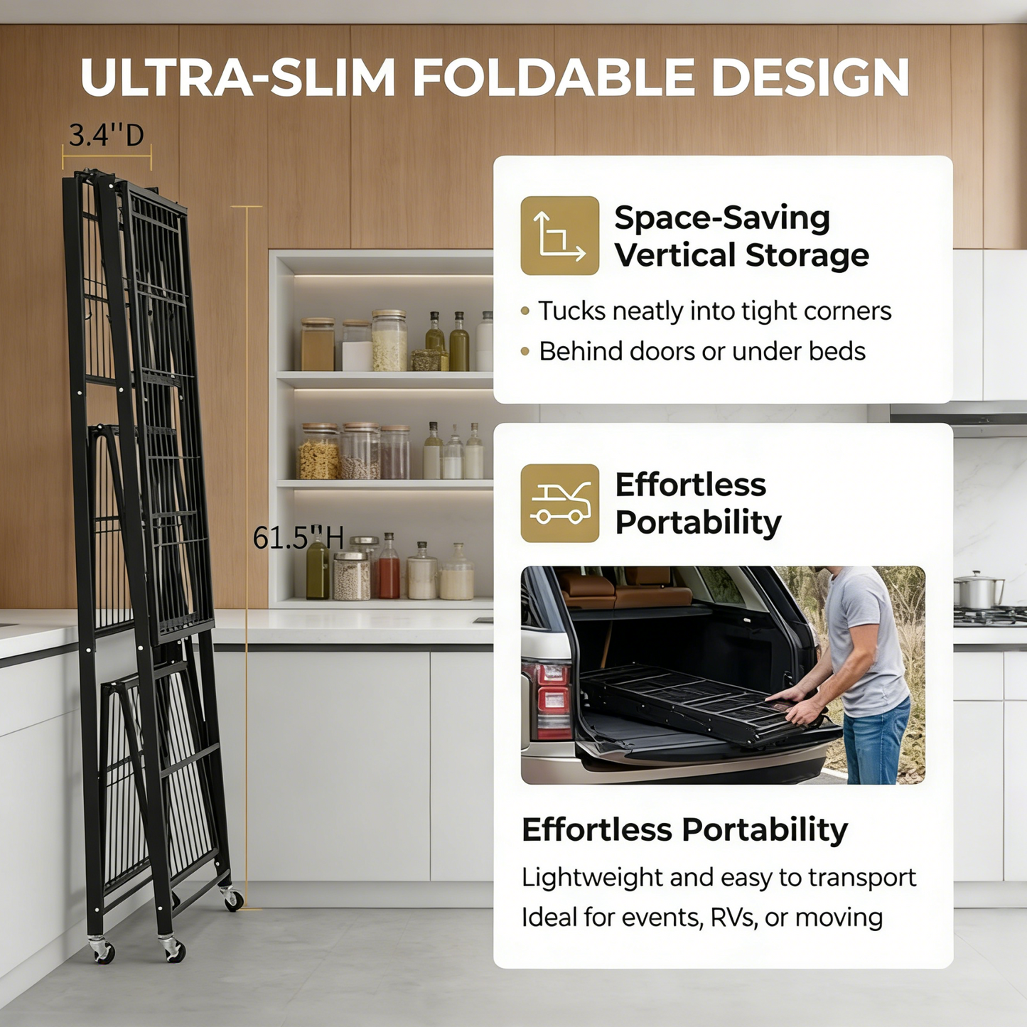 NO ASSEMBLY NEEDED! Easy Fold & Store 360° Storage Rack