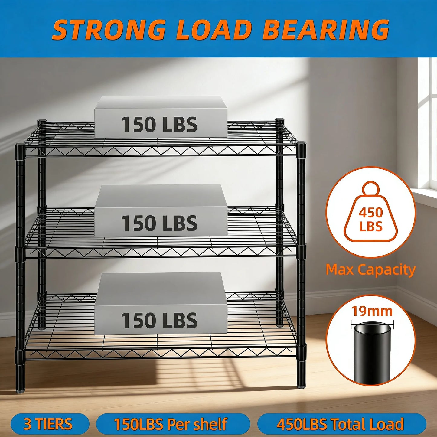 3-Tier Adjustable Metal Rack for Multi-Scene Storage