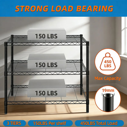 3-Tier Adjustable Metal Rack for Multi-Scene Storage