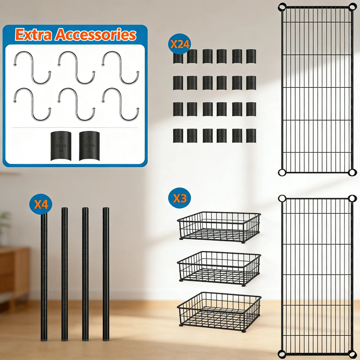 3-Tier Adjustable Metal Rack for Multi-Scene Storage