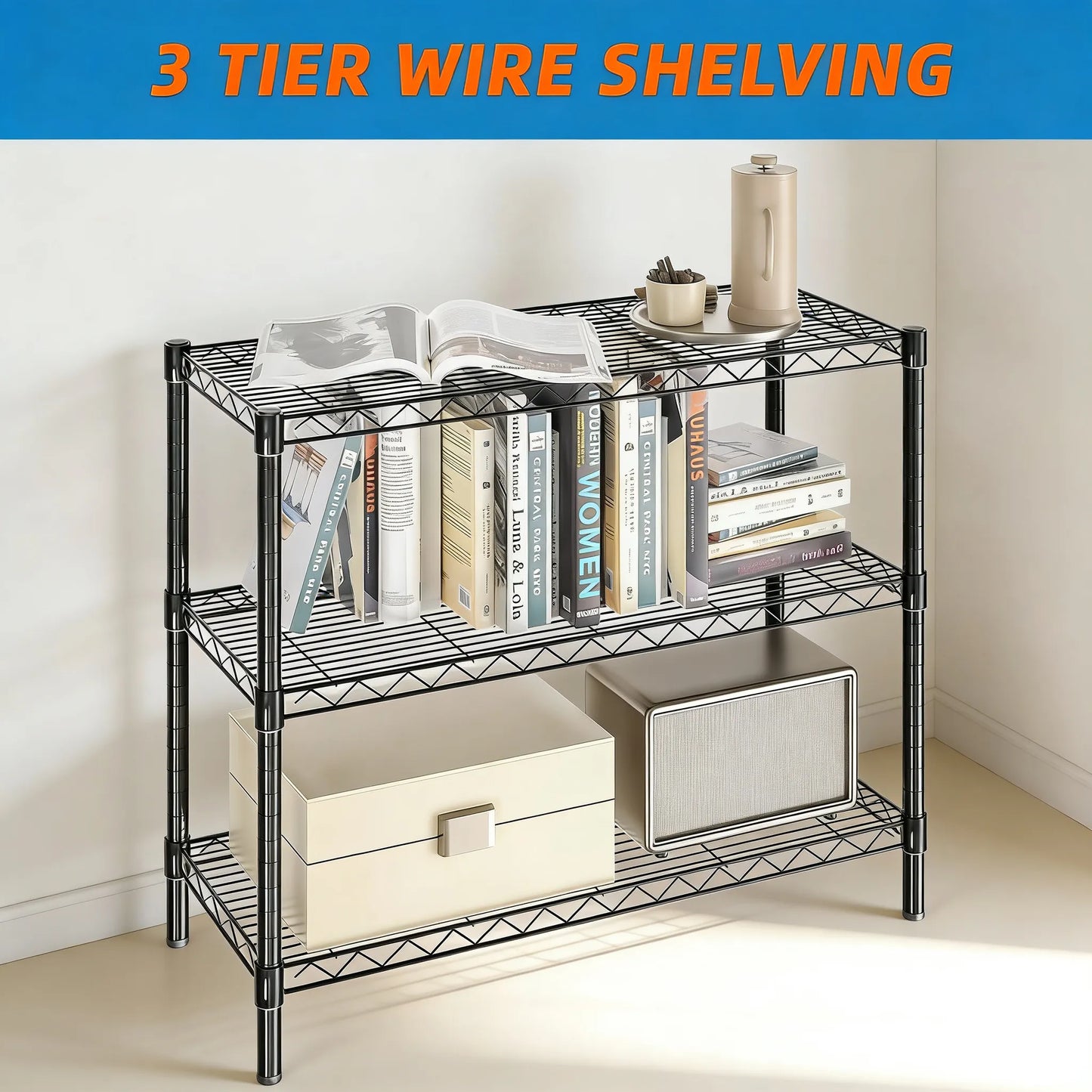 3-Tier Adjustable Metal Rack for Multi-Scene Storage