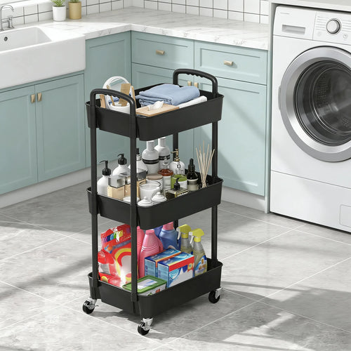 3-Tier Plastic Cart with Wheels, Mobile Storage Organizer