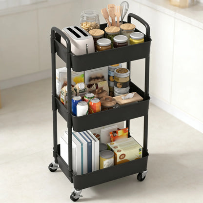 3-Tier Plastic Cart with Wheels, Mobile Storage Organizer