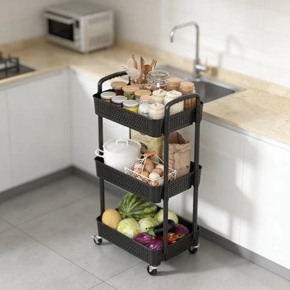 3-Tier Plastic Cart with Wheels, Mobile Storage Organizer
