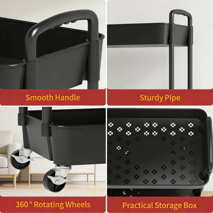 3-Tier Plastic Cart with Wheels, Mobile Storage Organizer