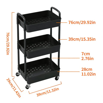 3-Tier Plastic Cart with Wheels, Mobile Storage Organizer