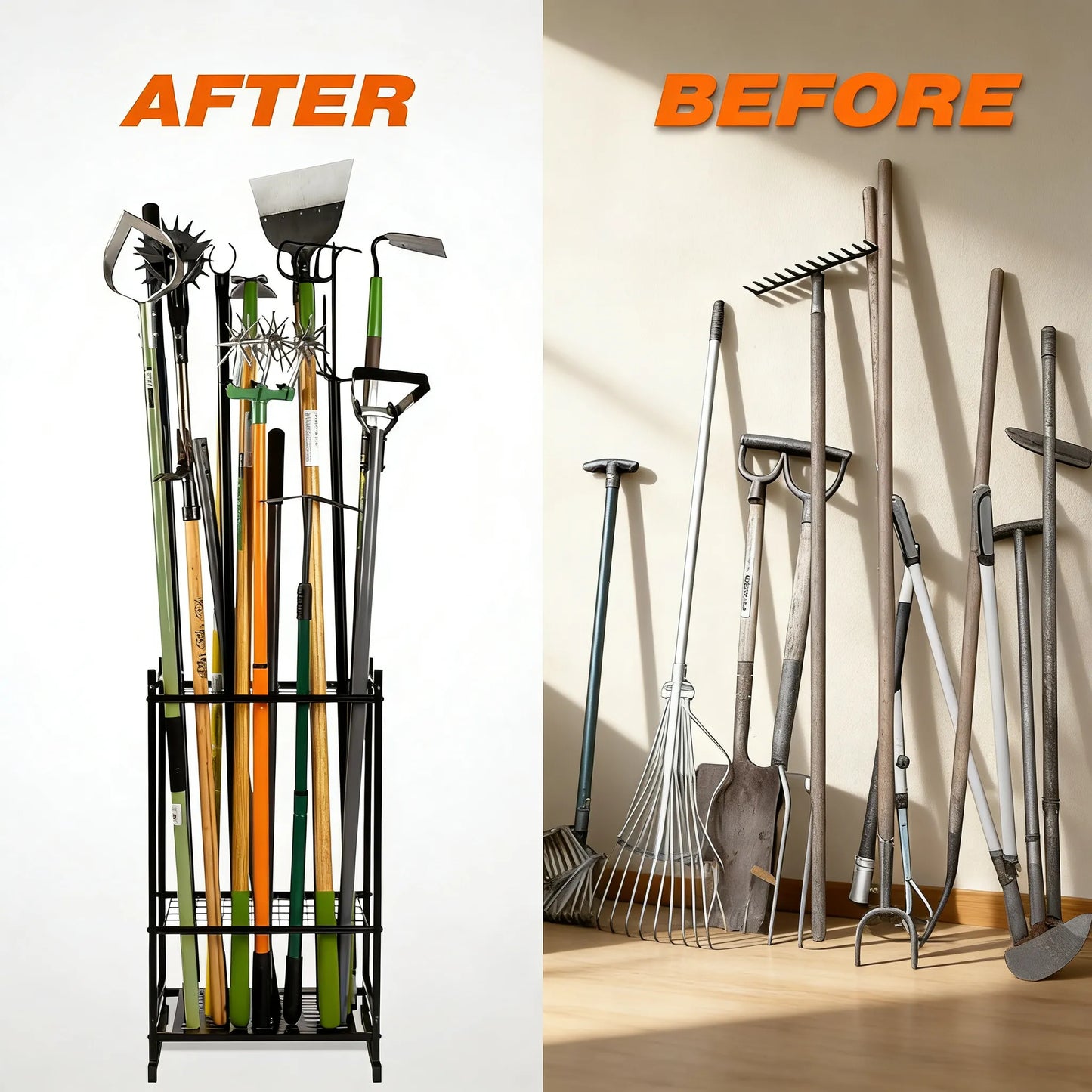 Heavy-Duty Garden Tool Rack, Steel Large-Capacity Vertical Organizer