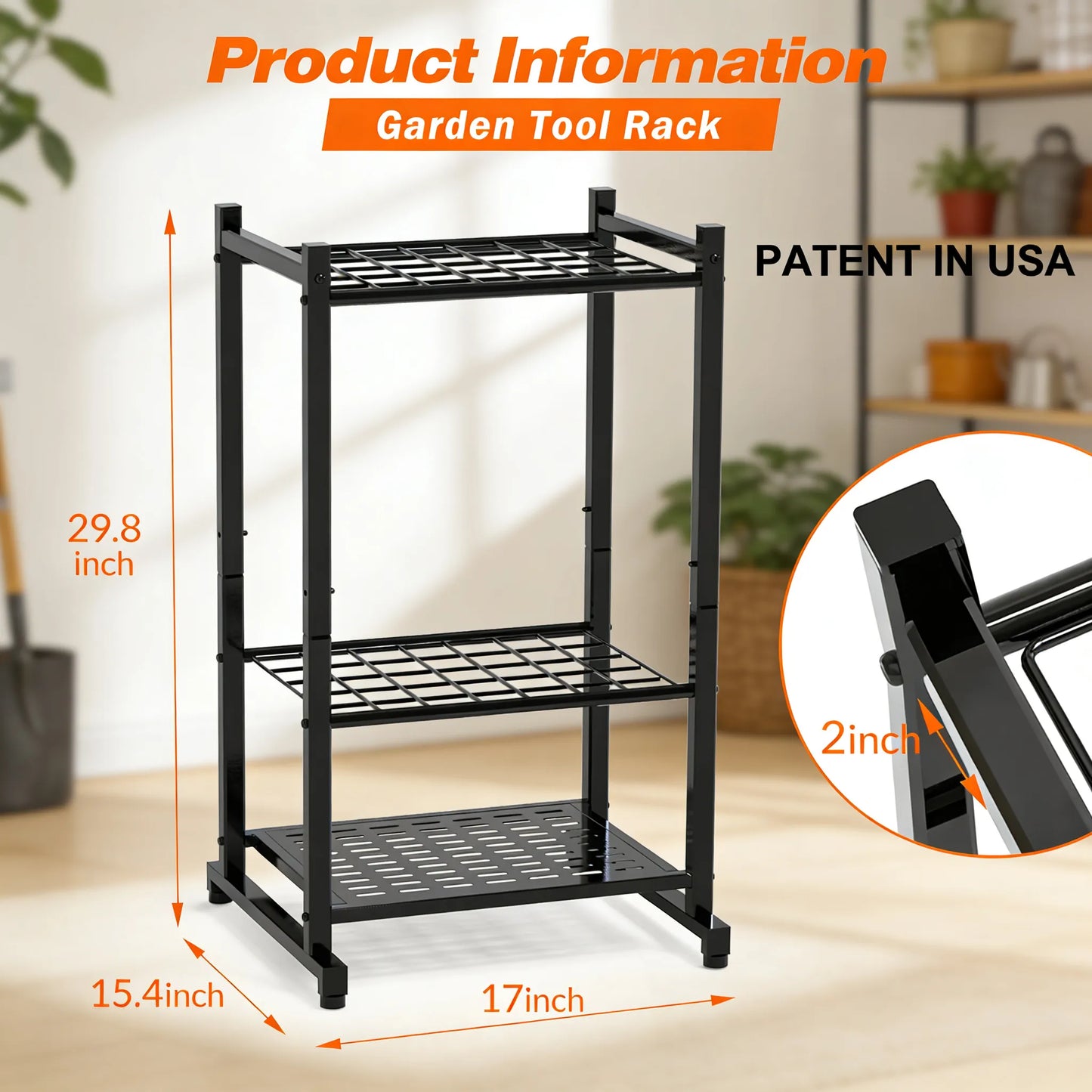 Heavy-Duty Garden Tool Rack, Steel Large-Capacity Vertical Organizer