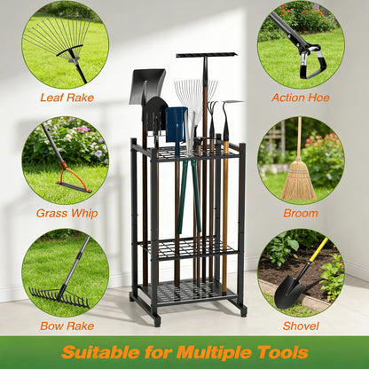 Heavy-Duty Garden Tool Rack, Steel Large-Capacity Vertical Organizer