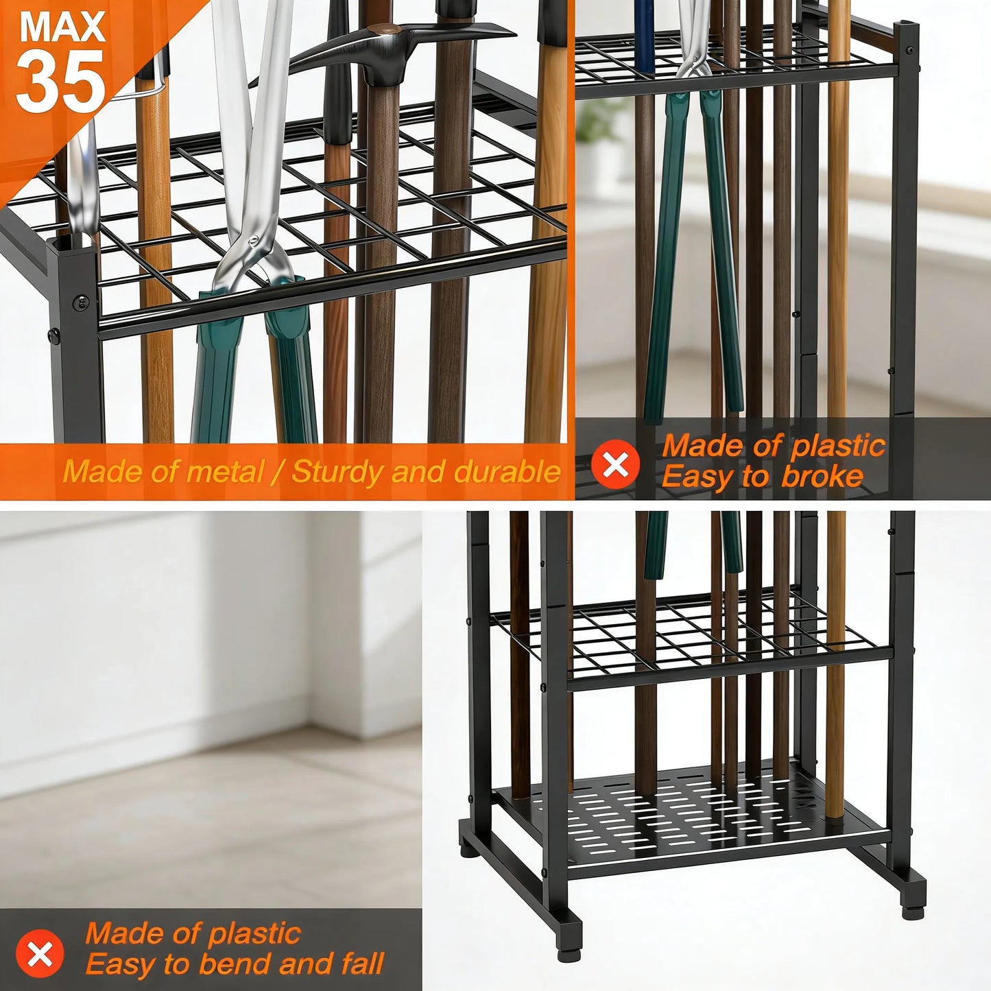 Heavy-Duty Garden Tool Rack, Steel Large-Capacity Vertical Organizer