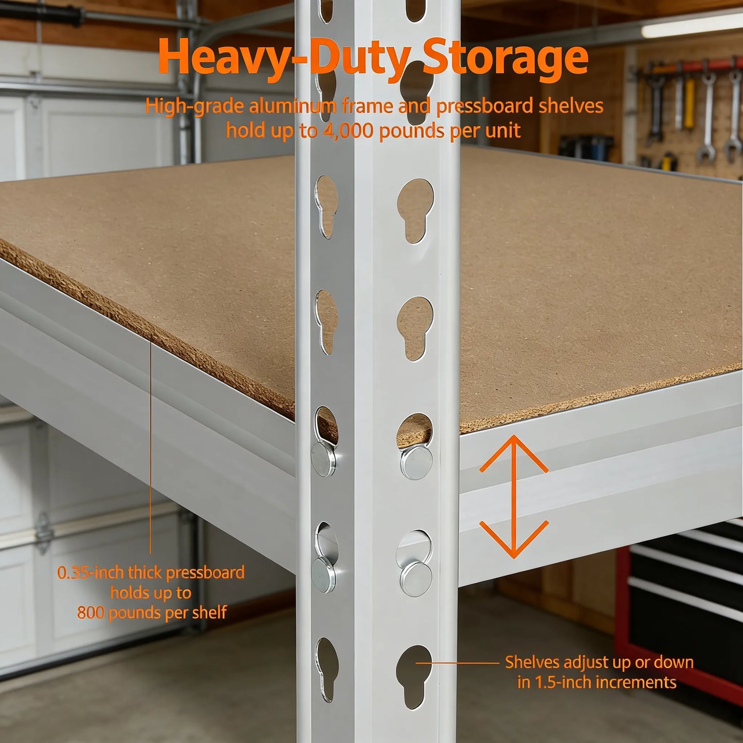 5-Tier Aluminum Storage Shelf, Medium Duty Double-Post Structure for Garage & Storage