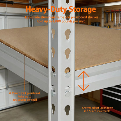 5-Tier Aluminum Storage Shelf, Medium Duty Double-Post Structure for Garage & Storage
